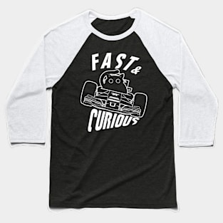 Funny Fast & Curious Car Driving Cat Baseball T-Shirt